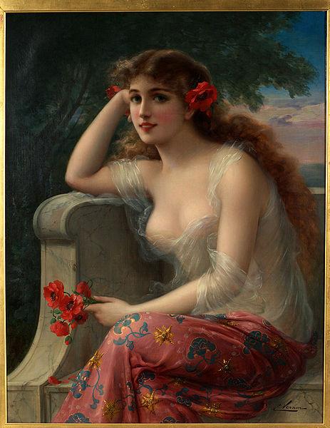 Emile Vernon Girl with a Poppy oil painting image